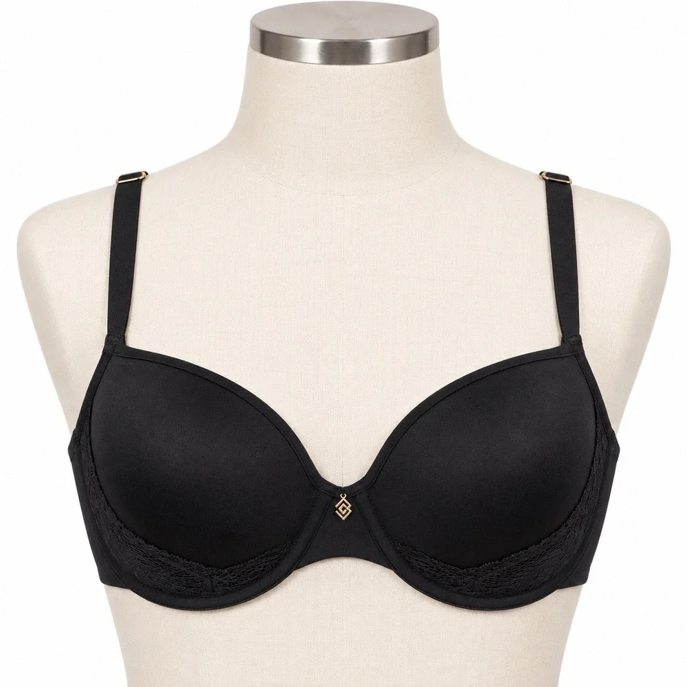 Third Love 24/7 Lace Detail T-Shirt Bra Size 34E Black Lace Back Strap